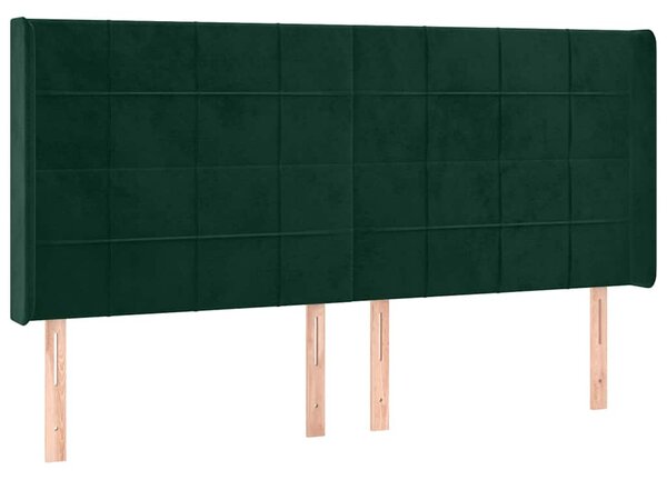 Čelo postele s LED tmavě zelené 203 x 16 x 118/128 cm samet 3124117
