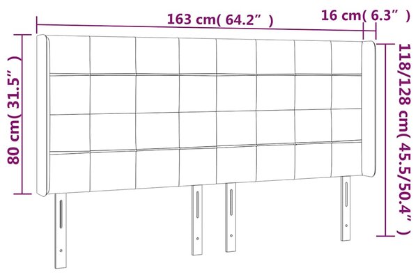 Čelo postele s LED tmavě šedé 163 x 16 x 118/128 cm samet 3124103