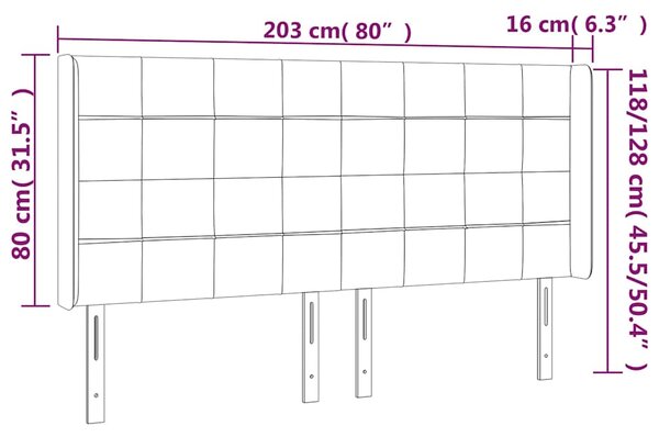 Čelo postele s LED tmavě zelené 203 x 16 x 118/128 cm samet 3124117