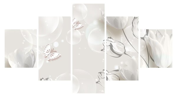 Obraz - Tulipány mezi bublinami (125x70 cm)