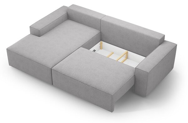 Světle šedá rozkládací rohová pohovka z textilie bouclé (levý roh) Jodie – Micadoni Home