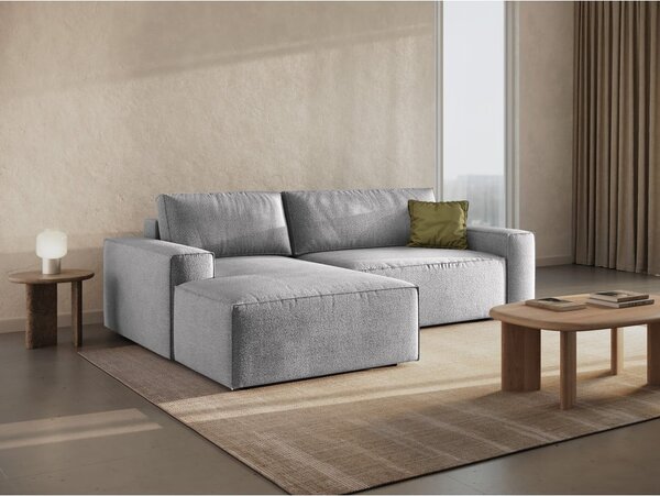 Světle šedá rozkládací rohová pohovka z textilie bouclé (levý roh) Jodie – Micadoni Home