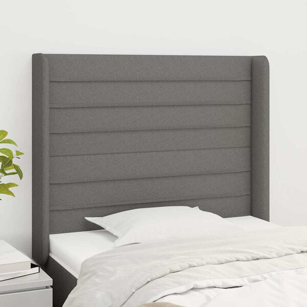 Čelo postele typu ušák tmavě šedé 93x16x118/128 cm textil 3119703