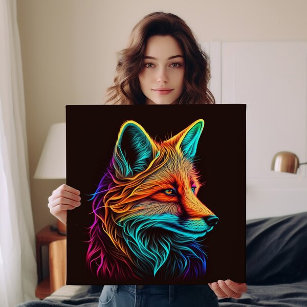 Obraz na plátně - Barevná liška, hlava FeelHappy.cz Rozměr obrazu (Šířka x Výška): 40 x 40 cm