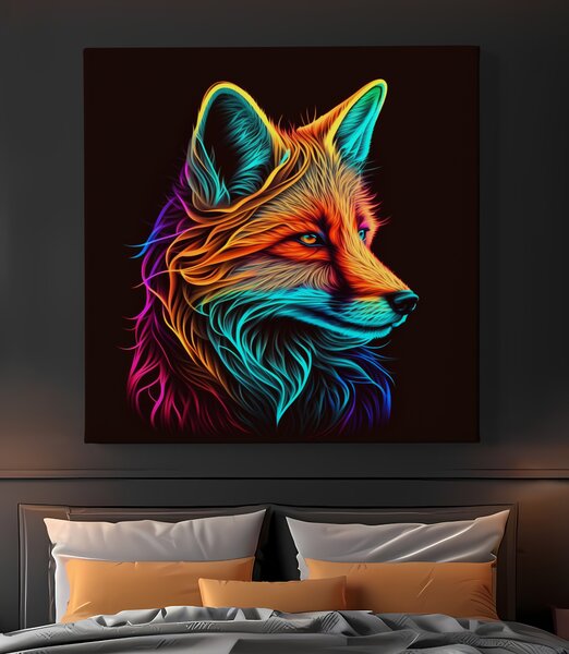 Obraz na plátně - Barevná liška, hlava FeelHappy.cz Rozměr obrazu (Šířka x Výška): 40 x 40 cm