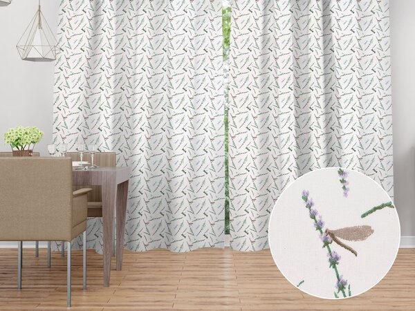 Biante Bavlněný závěs Sandra SA-560 Vážky a levandule na bílém 150x140 cm