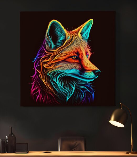 Obraz na plátně - Barevná liška, hlava FeelHappy.cz Rozměr obrazu (Šířka x Výška): 40 x 40 cm