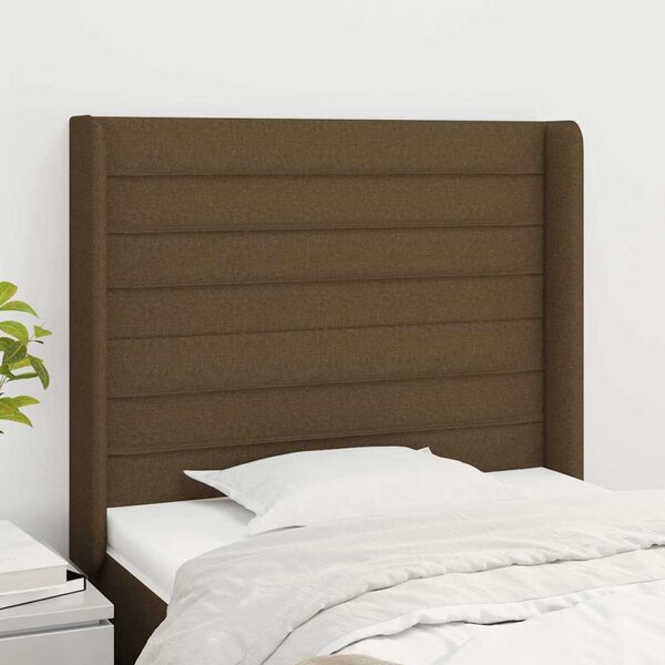 Čelo postele typu ušák tmavě hnědé 93x16x118/128 cm textil 3119705