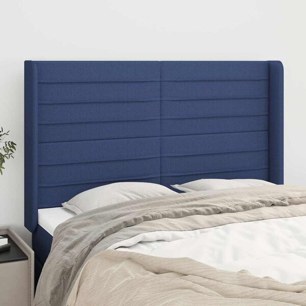 Čelo postele typu ušák modré 147x16x118/128 cm textil 3119724