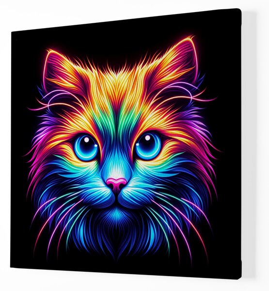 Obraz na plátně - Barevná neonová kočka FeelHappy.cz Rozměr obrazu (Šířka x Výška): 60 x 60 cm
