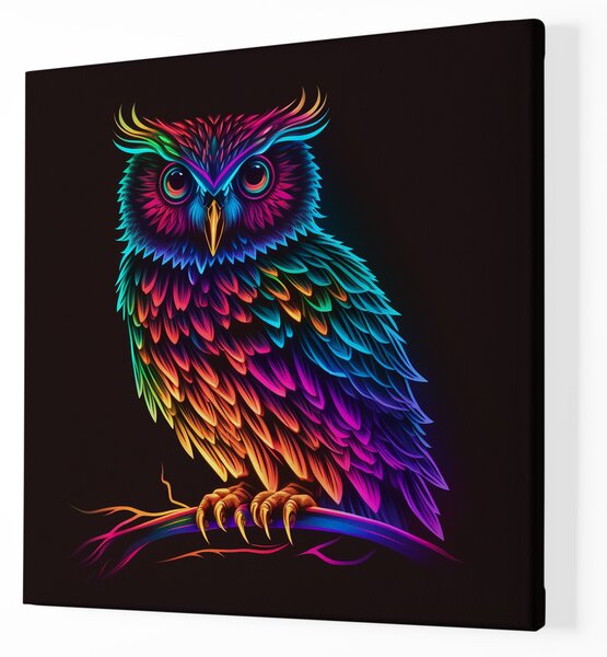Obraz na plátně - Barevná neonová sova FeelHappy.cz Rozměr obrazu (Šířka x Výška): 40 x 40 cm
