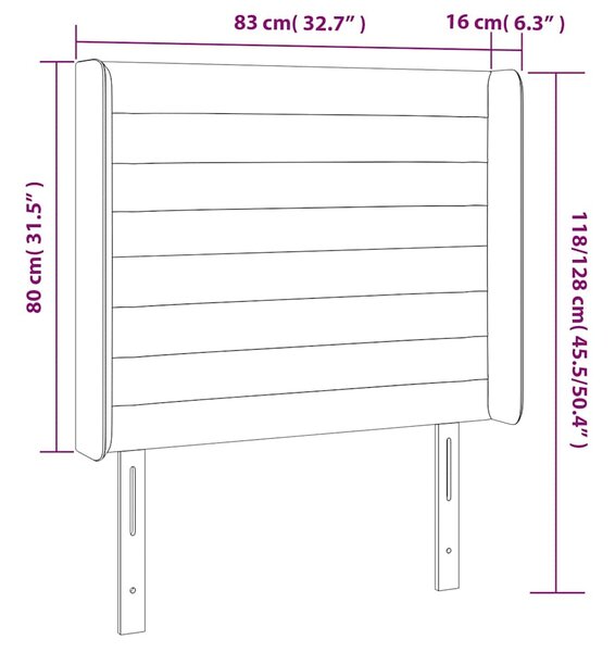 Čelo postele s LED černé 83 x 16 x 118/128 cm samet 3124220