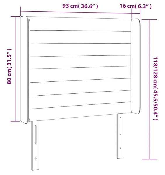 Čelo postele s LED tmavě hnědé 93 x 16 x 118/128 cm textil 3124173