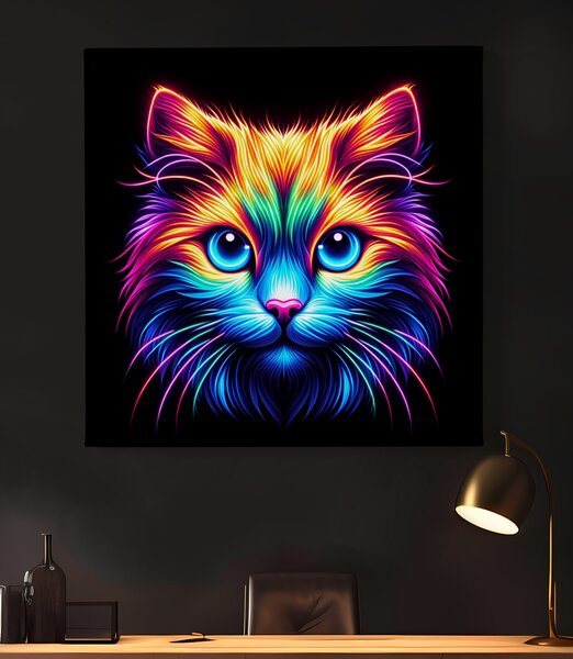 Obraz na plátně - Barevná neonová kočka FeelHappy.cz Rozměr obrazu (Šířka x Výška): 60 x 60 cm