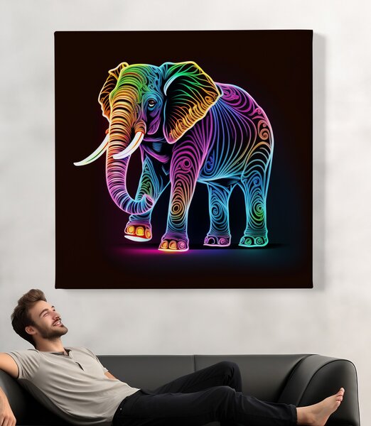 Obraz na plátně - Barevný neonový slon, tělo FeelHappy.cz Velikost obrazu: 40 x 40 cm