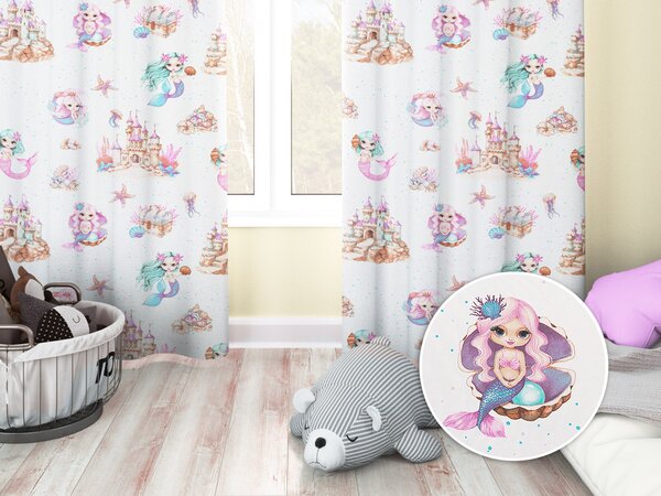 Biante Dětský bavlněný závěs Sandra SA-567 Mořské víly a království na bílém 150x140 cm