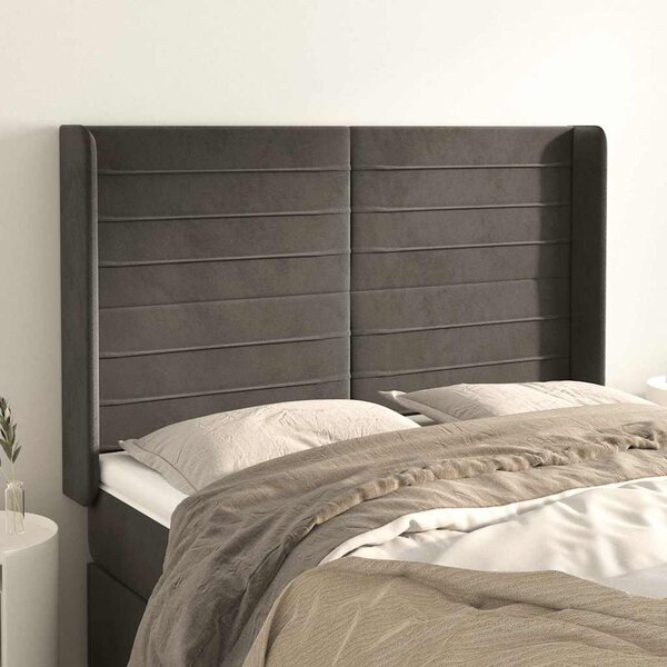 Čelo postele typu ušák tmavě šedé 147x16x118/128 cm samet 3119769