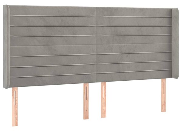 Čelo postele s LED světle šedé 203 x 16 x 118/128 cm samet 3124254
