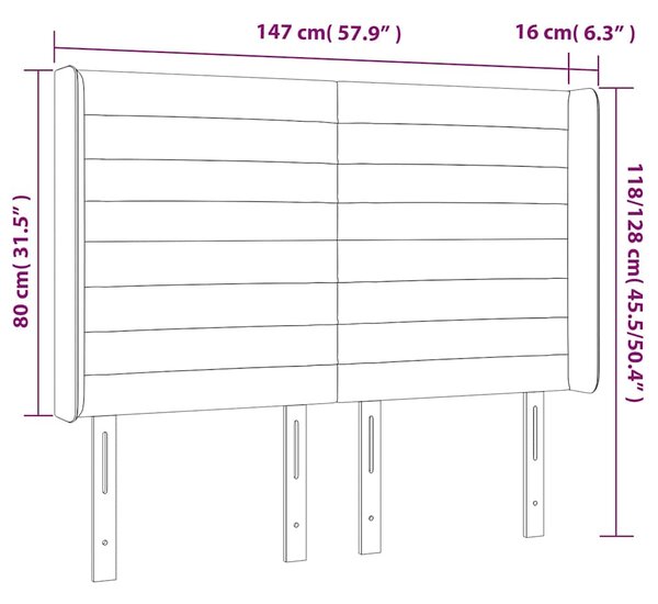 Čelo postele s LED tmavě modré 147 x 16 x 118/128 cm samet 3124240