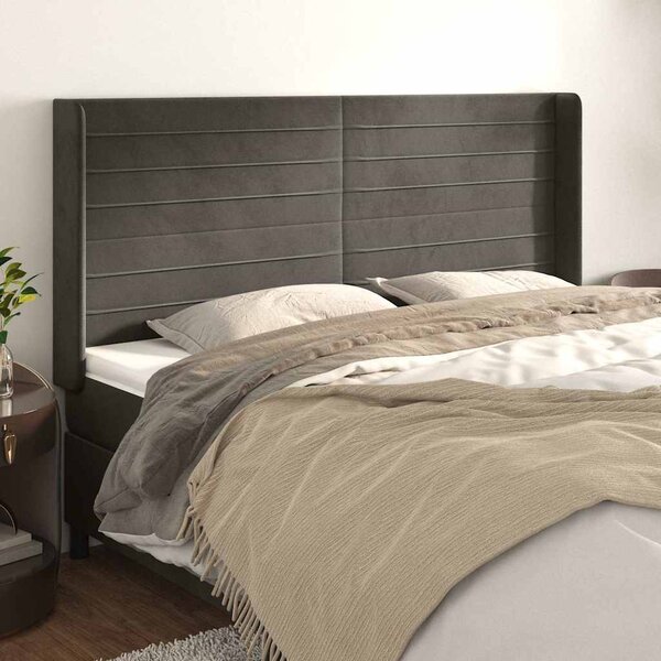 Čelo postele typu ušák tmavě šedé 163x16x118/128 cm samet 3119775