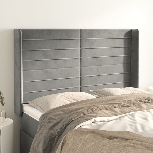Čelo postele typu ušák světle šedé 147x16x118/128 cm samet 3119768