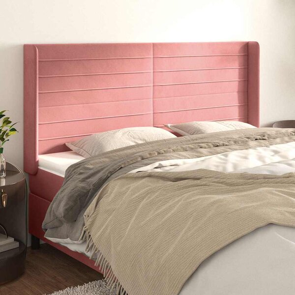 Čelo postele typu ušák růžové 163x16x118/128 cm samet 3119779