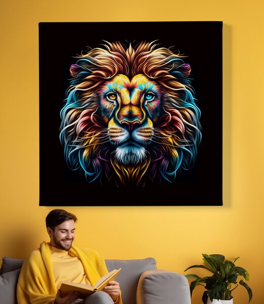 Obraz na plátně - Barevný lev, zlatá záře FeelHappy.cz Velikost obrazu: 40 x 40 cm