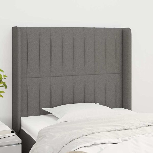 Čelo postele typu ušák tmavě šedé 93x16x118/128 cm textil 3119801