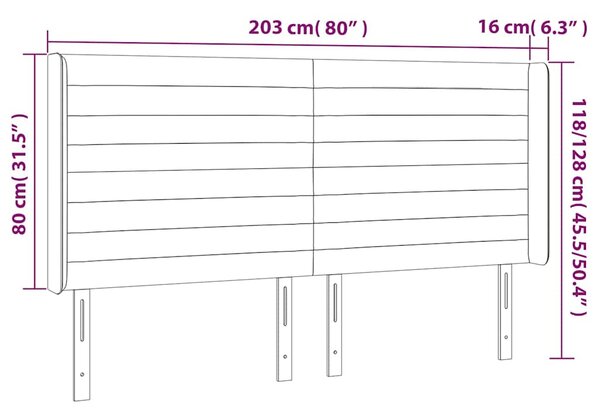 Čelo postele s LED světle šedé 203 x 16 x 118/128 cm samet 3124254