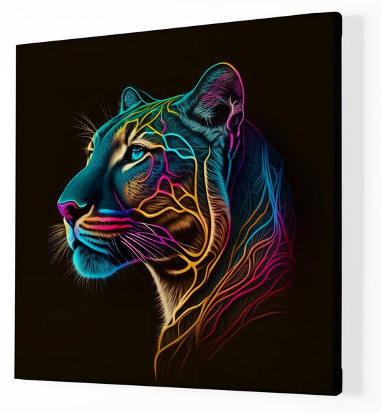 Obraz na plátně - Barevná puma Zlatá Záře FeelHappy.cz Rozměr (Šířka/Výška): 40 x 40 cm