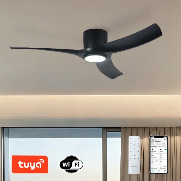 ZEVENTI - LED Stropní ventilátor ORBITO LED/24W/230V Wi-Fi Tuya černá + DO