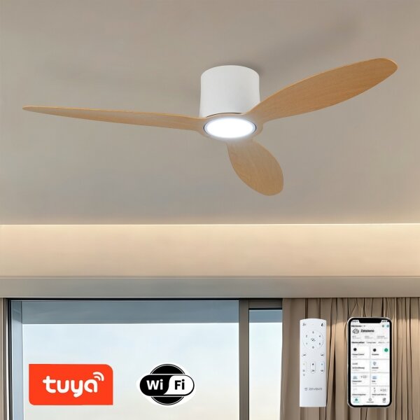 ZEVENTI - LED Stropní ventilátor VENTORA LED/24W/230V Wi-Fi Tuya bílá/dub + DO
