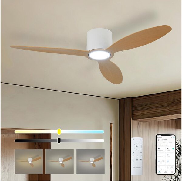 ZEVENTI - LED Stropní ventilátor VENTORA LED/24W/230V Wi-Fi Tuya bílá/dub + DO