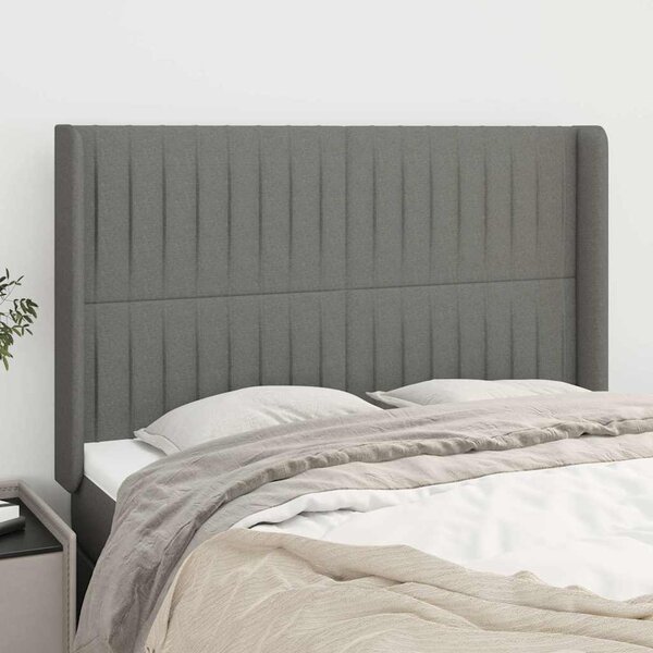 Čelo postele typu ušák tmavě šedé 147x16x118/128 cm textil 3119817