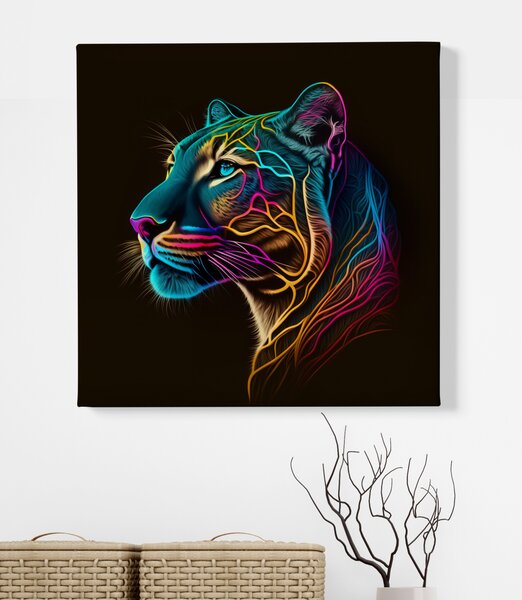 Obraz na plátně - Barevná puma Zlatá Záře FeelHappy.cz Rozměr (Šířka/Výška): 40 x 40 cm