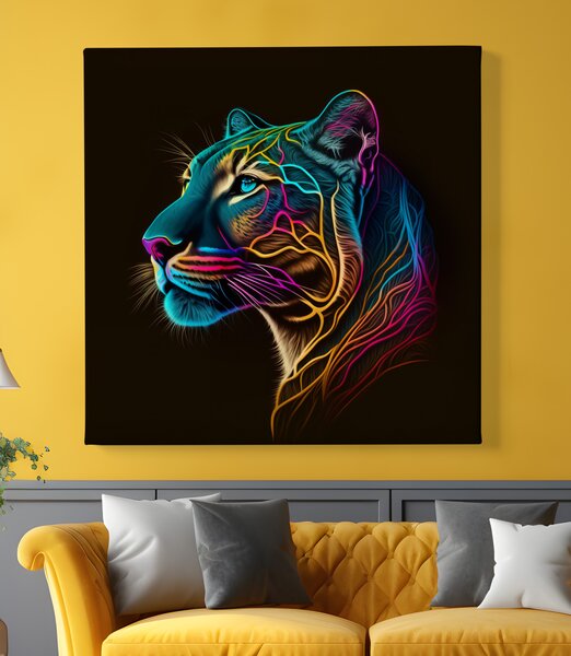 Obraz na plátně - Barevná puma Zlatá Záře FeelHappy.cz Rozměr (Šířka/Výška): 40 x 40 cm