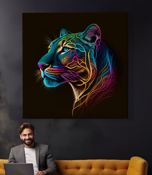 Obraz na plátně - Barevná puma Zlatá Záře FeelHappy.cz Rozměr (Šířka/Výška): 40 x 40 cm