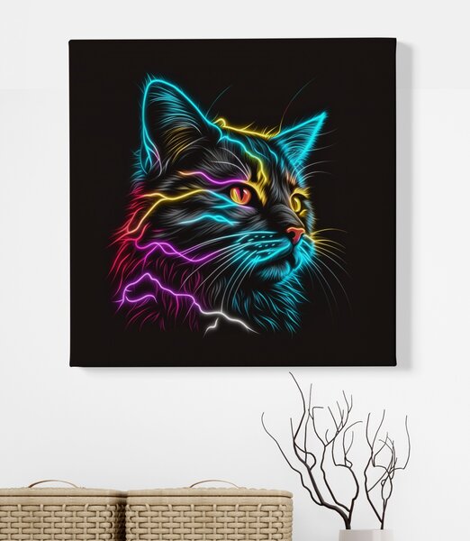 Obraz na plátně - Barevná zářící kočka FeelHappy.cz Rozměr (Šířka/Výška): 40 x 40 cm
