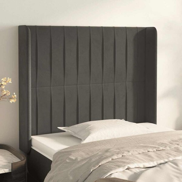 Čelo postele typu ušák tmavě šedé 83x16x118/128 cm samet 3119849