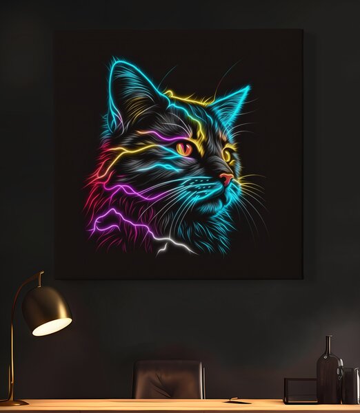 Obraz na plátně - Barevná zářící kočka FeelHappy.cz Rozměr (Šířka/Výška): 40 x 40 cm