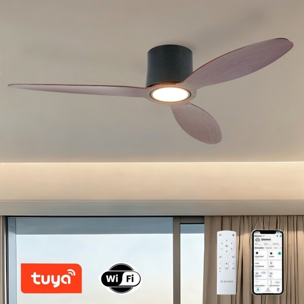 ZEVENTI - LED Stropní ventilátor VENTORA LED/24W/230V Wi-Fi Tuya černá/ořech +DO