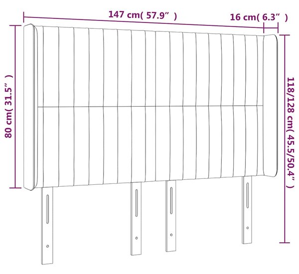 Čelo postele s LED růžové 147 x 16 x 118/128 cm samet 3124339