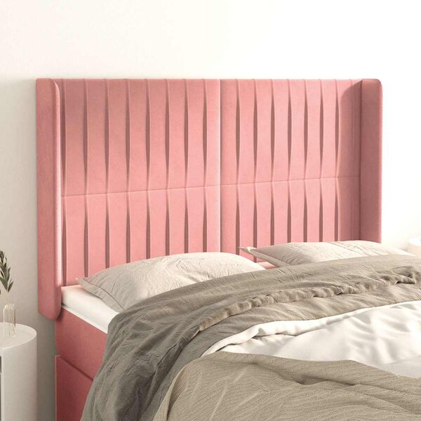 Čelo postele typu ušák růžové 147x16x118/128 cm samet 3119871