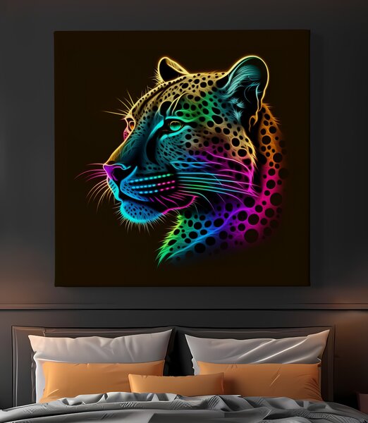 Obraz na plátně - Barevný zářící Gepard FeelHappy.cz Rozměr obrazu (Šířka x Výška): 40 x 40 cm