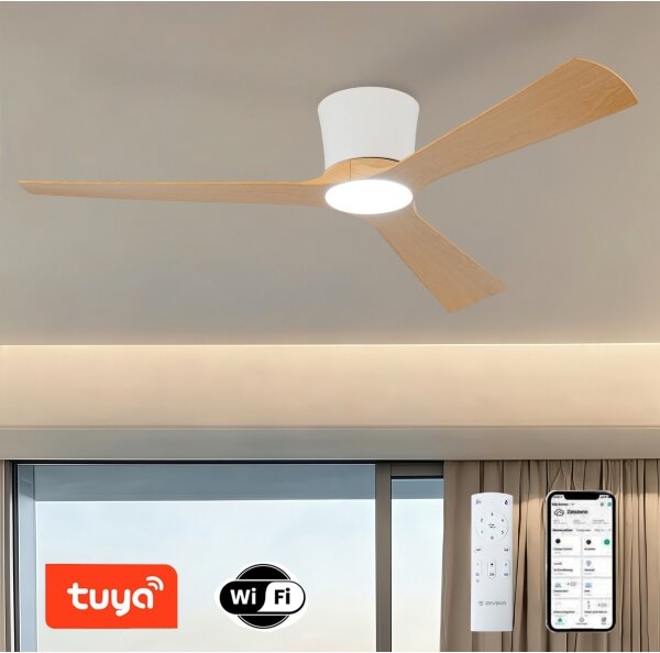ZEVENTI - LED Stropní ventilátor AUREX LED/24W/230V Wi-Fi Tuya bílá/dub + DO