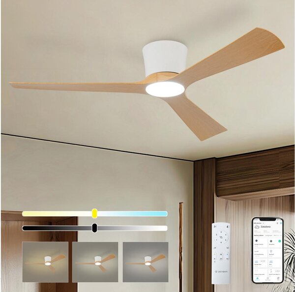 ZEVENTI - LED Stropní ventilátor AUREX LED/24W/230V Wi-Fi Tuya bílá/dub + DO