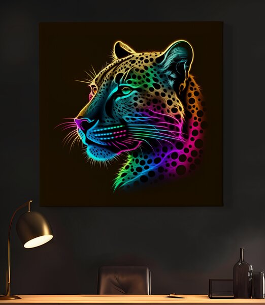 Obraz na plátně - Barevný zářící Gepard FeelHappy.cz Rozměr obrazu (Šířka x Výška): 40 x 40 cm