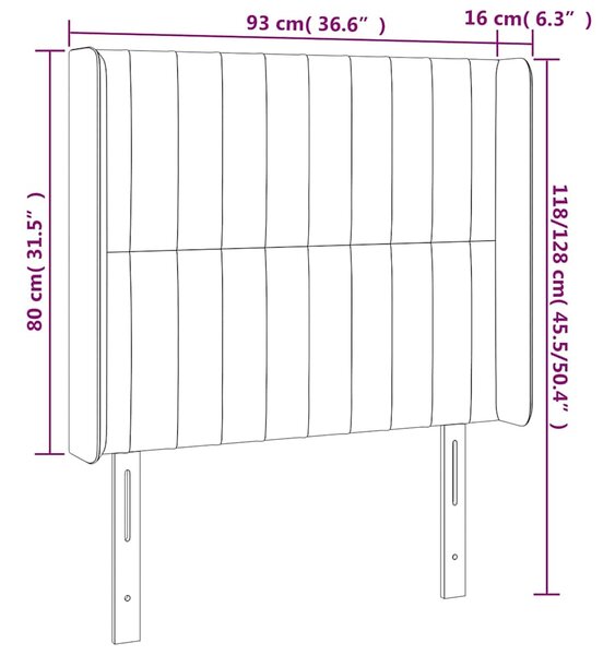 Čelo postele s LED světle šedé 93x16x118/128 cm samet 3124322