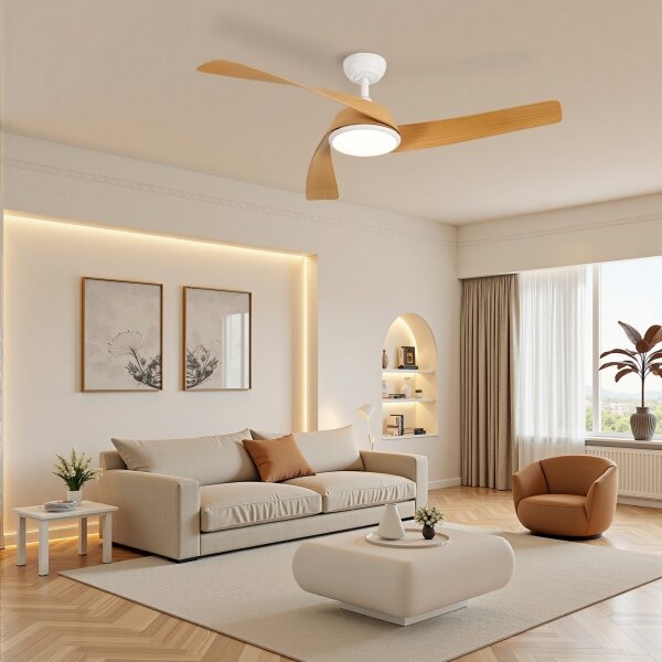 ZEVENTI - LED Stropní ventilátor AERYS LED/24W/230V Wi-Fi Tuya bílá/dub + DO