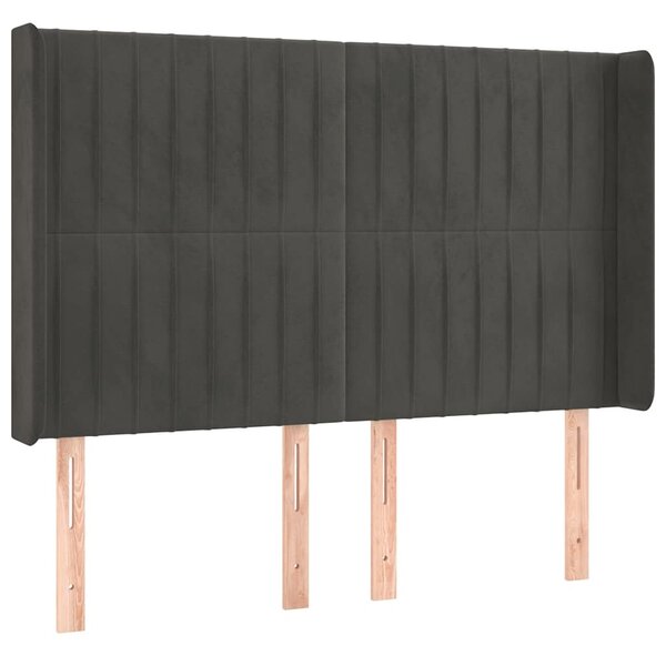 Čelo postele s LED tmavě šedé 147 x 16 x 118/128 cm samet 3124335